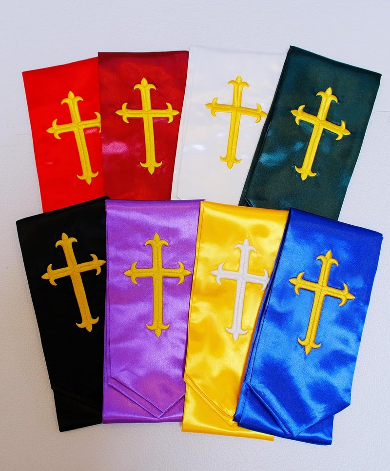 UIALECG Unisex Clergy Stole with Embroidery Cross 72", Traditional Choir Stole - Image 3